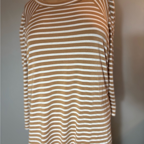NY Collection Tops - NY Collection Striped Tan and White 3/4 Sleeve  Top Size Large
